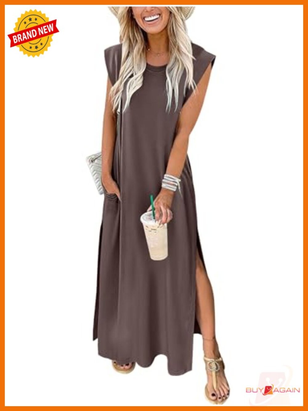 Womens Summer Maxi Dress Cap Sleeve Casual Sundress with Pockets